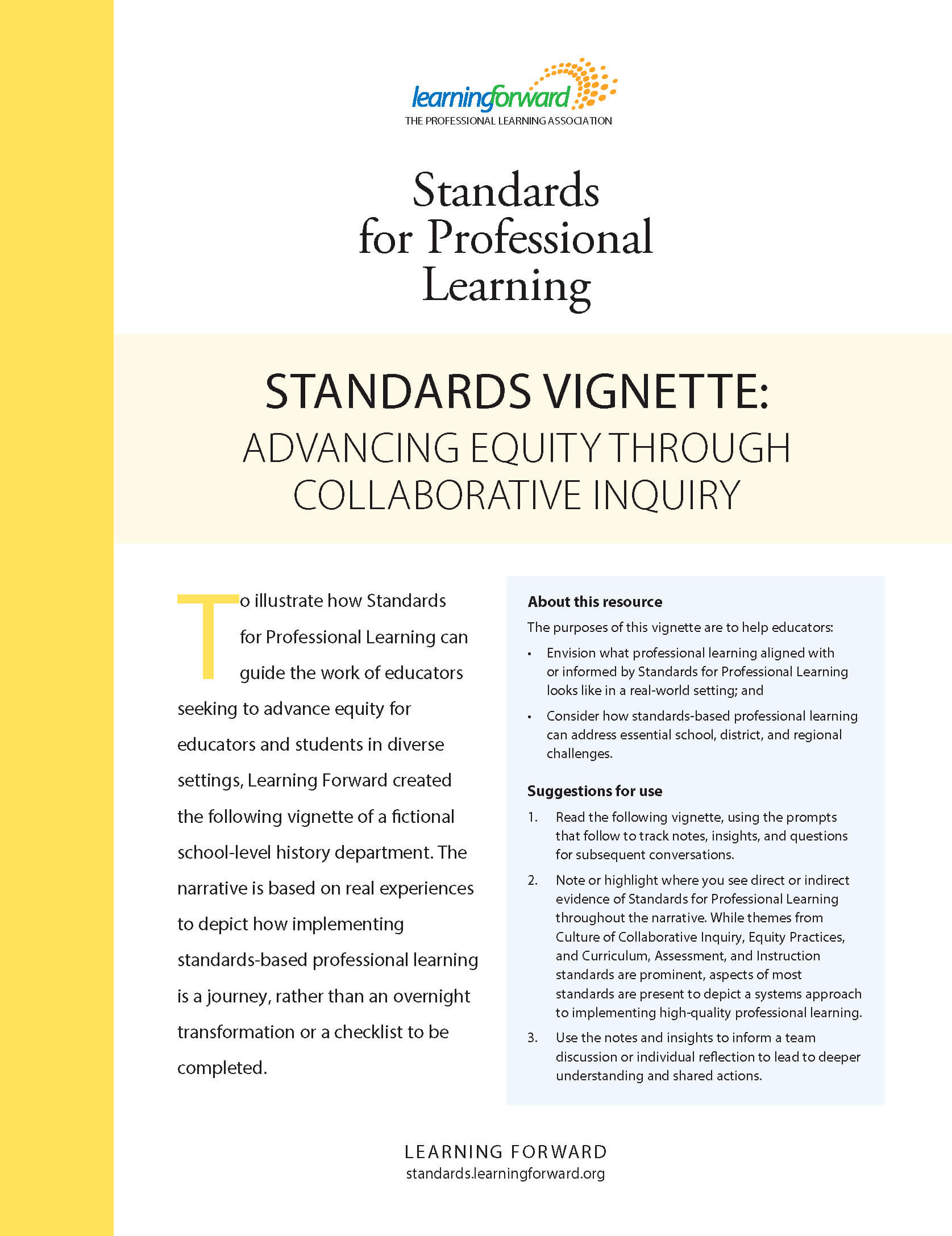 COVER image from STANDARDS VIGNETTE: ADVANCING EQUITY THROUGH COLLABORATIVE INQUIRY